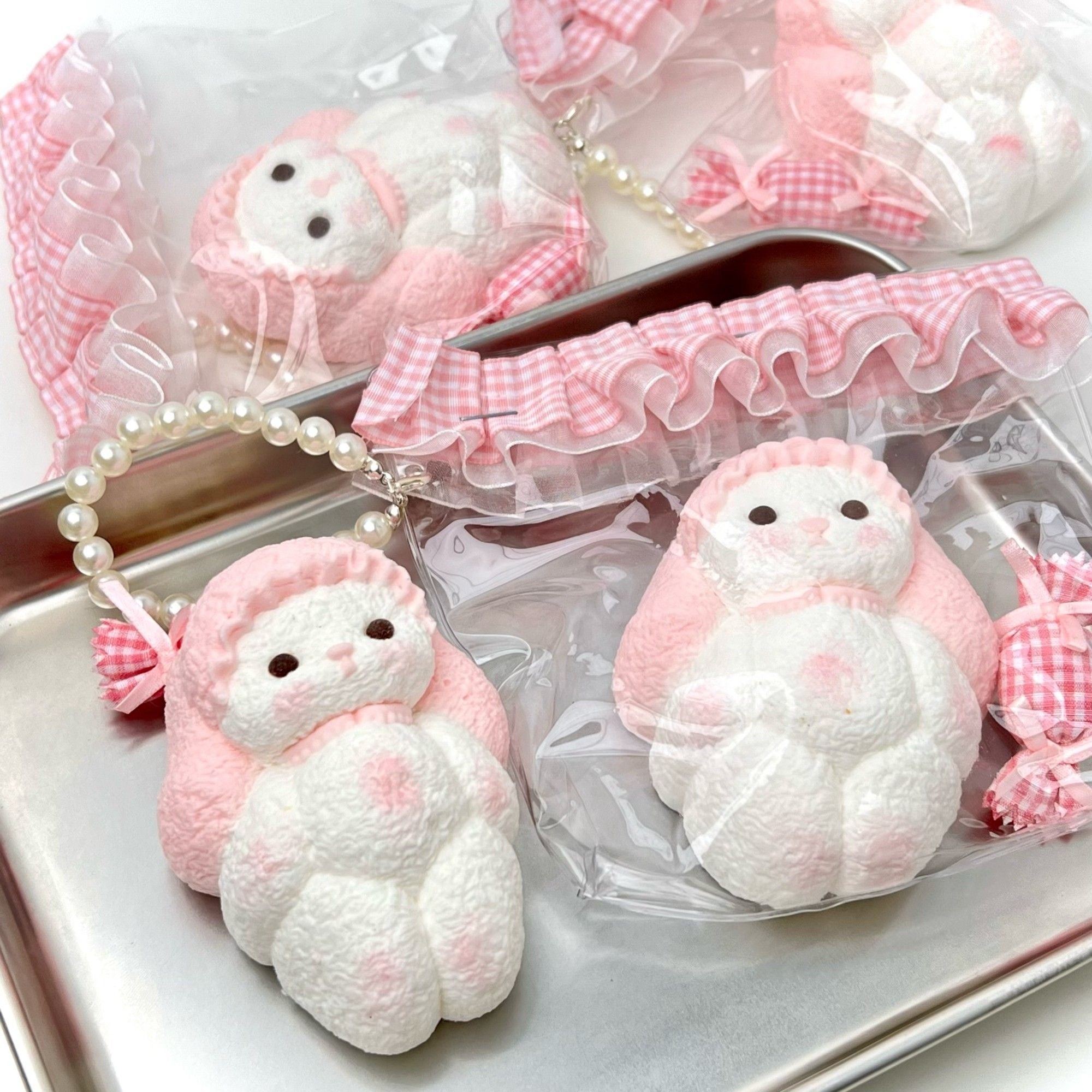 Bunny with Pink Sleeping Cap Squishy Toy